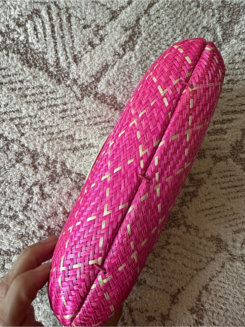 Lea Nealon Pink Woven Straw Clutch Crossbody Bag Resort Vacation - Picture 9 of 17